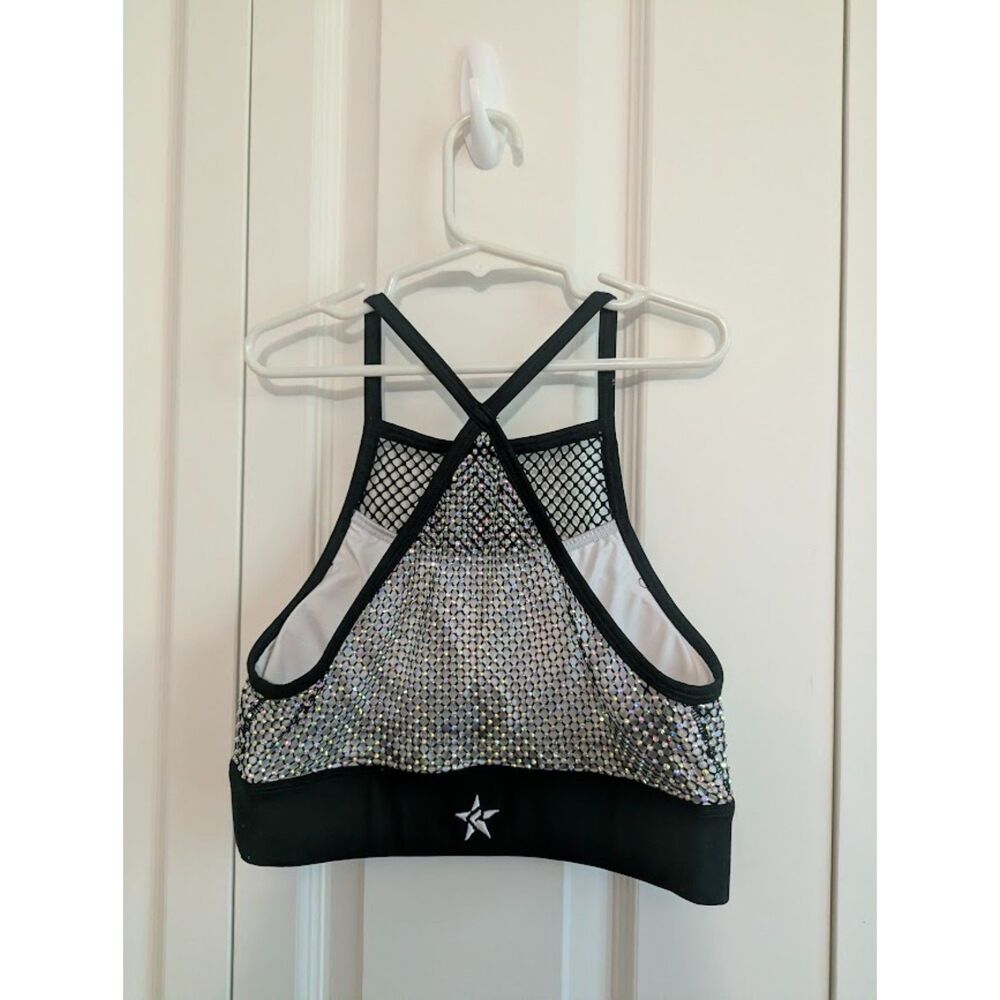 Rebel Atletic Mesh Couture Super Blingy Rhinestone Sports Bra AXS cheer dance - Picture 2 of 4